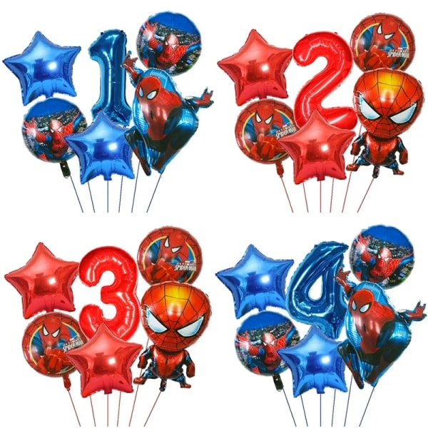 6st Marvel Super Hero Spiderman Set Barn Födelsedagsfest Dekoration Baby Shower Uppblåsbar Pojkar Toy Globos 0