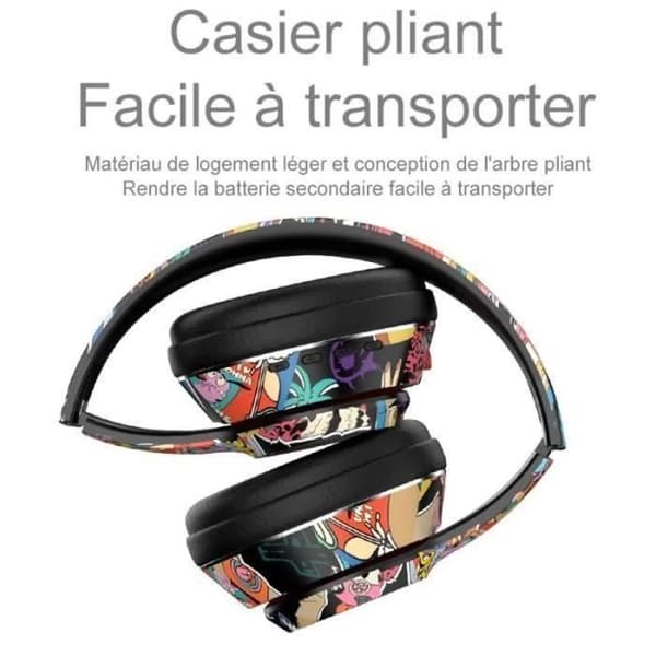 Graffiti Sammenleggbart Trådløst Bluetooth Stereo Headset med LED-lys, Svart Black