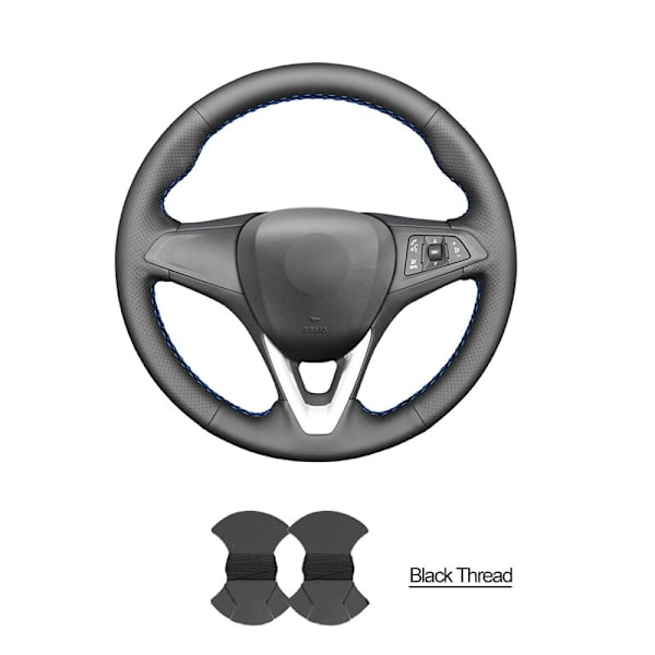 (Svart tråd)Handsydd svart PU- cover i konstläder för Opel Astra (K) Corsa (E) Crossland X Grandland X Insignia Black thread