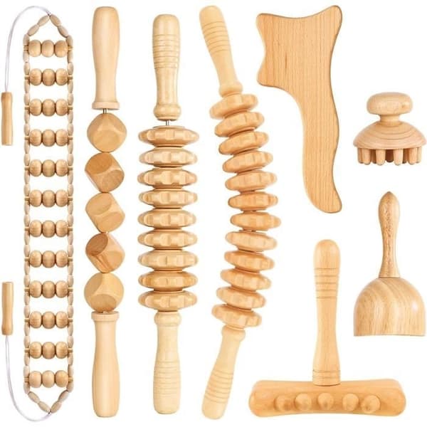 8 Trä Terapi Massage Roller för Kroppsskulptering, Lymfdränage, Muskelvärk Lindring