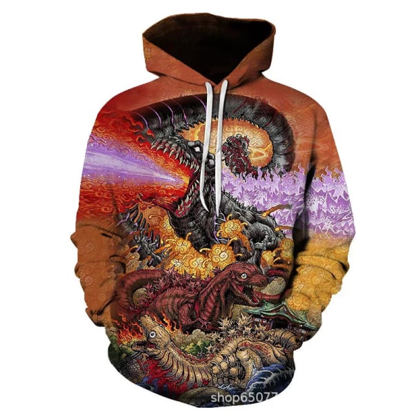 Godzilla Cosplay Hoodies Anime King of The Monsters Harajuku 3D print Mode Män Dam Sweatshirt Barnens Halloween kostymer 4 110cm