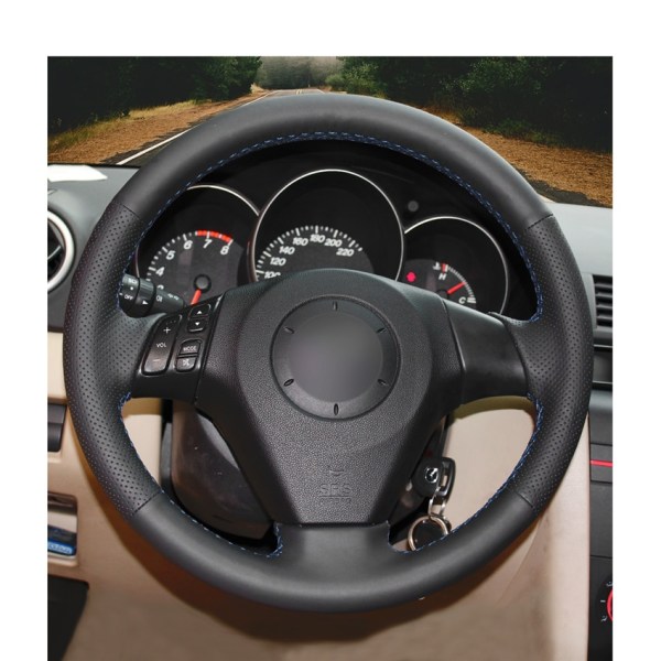 Handsömnad svart PU konstläder bilrattkåpor för Mazda 3 Axela 2004-2009 Mazda 5 Mazda 6 Atenza Mazda MPV