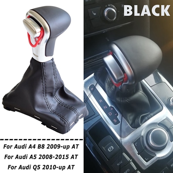 För Audi A4 B8 A5 Q5 2009 2010 2011 2012-2014 Bil Automatisk växelspak Växelspaksknopp Damask Stövel Läderskydd-Läder-Svart Leather-Black