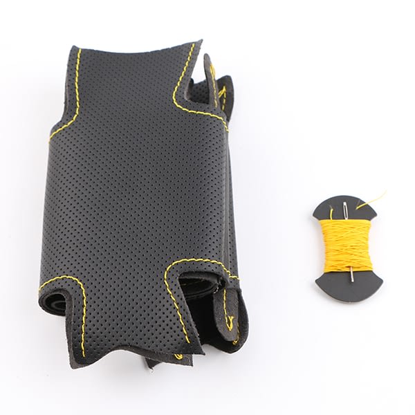 (Gul tråd) Cover i äkta läder till Mitsubishi Pajero V98 V97 2007-2014 Galant 2008-2012/Rattstyre fläta Yellow thread