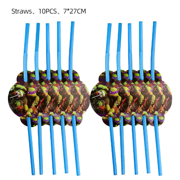 Nya Teenage Mutant Ninja Turtles Födelsedagsfesttillbehör TMNT papperstallrikar Pappersmuggar Flagga dra flaggor Halmfesttillbehör 10PCS straw
