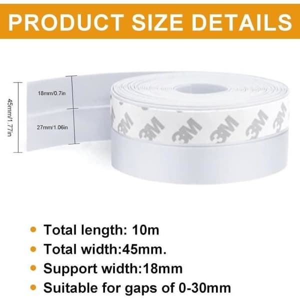 45mm*10m Vindusforsegling Isolasjon 3M Vindusisolasjon Kuldebeskyttelse Selvklebende Silikon Dørlist Isolerende Bakside