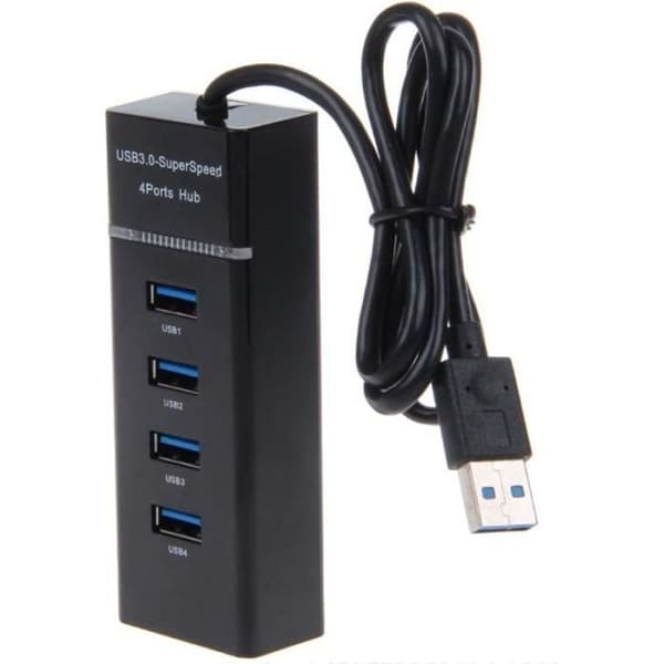 (Sort) USB 3.0 Hub - Uspecificeret - 4 porte - ON/OFF-kontakt - LED-lys - Sort Black