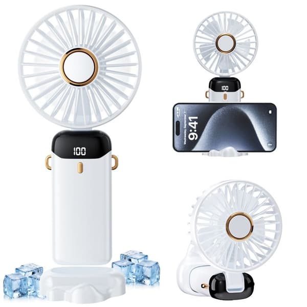 Mini Bærbar USB Håndventilator, 5 Hastigheders Foldbar Bordventilator med Base, Lille Lommeventilator for-Blå