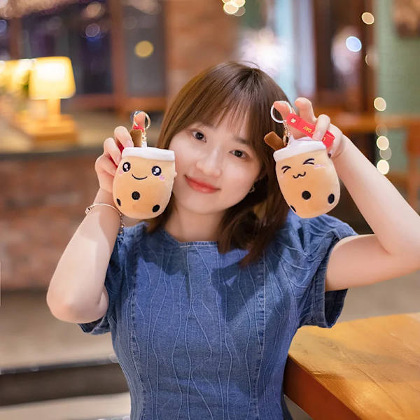 10 cm Söt Bubble Tea Nyckelring Mjuk plysch hänge fylld Boba Doll Kawaii Ryggsäck Väska Dekor Födelsedagspresenter till flickor Pojkar 10cm yellow yuanyan