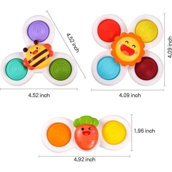 3 stk. sensoriske fidget-leker, sugekoppspinner badeleker, jule- og bursdagsgaver til 1-2 år gamle barn bee