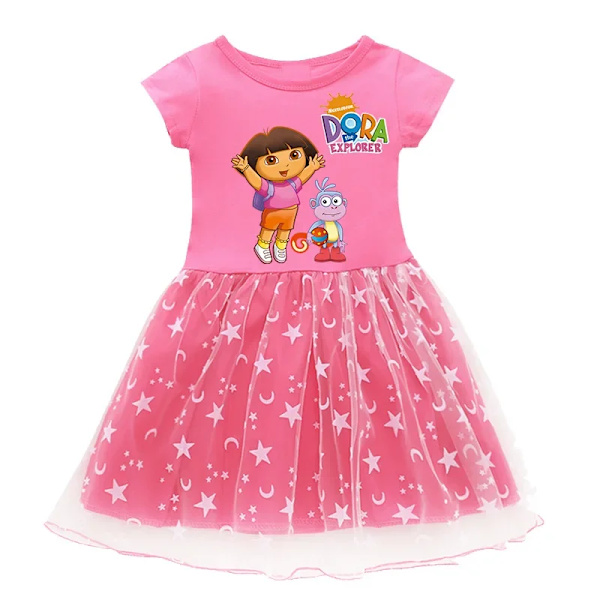 Dora The Explorer Barn Sommar Prinsessa Klänning Söt tecknad Dora Girls Klänning Baby Cosplay Prinsess Klänning Kläder Barn Klänningar Present Rose red A 140cm