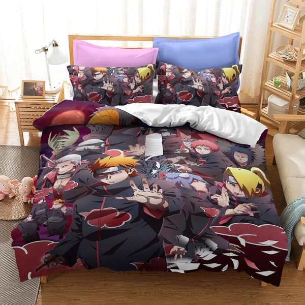 Anime Naruto Sängkläder Set för barn Pojkar Dubbelt cover Täcken Set Akatsuki Itachi Sasuke Kakashi Lakan Baby Överkast P AU Double 180x210cm