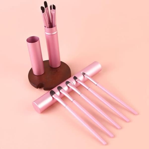 Grön aluminiumtub - Mini Ögonmakeup Borstset, 5 Delar, Portabelt, Resevänligt