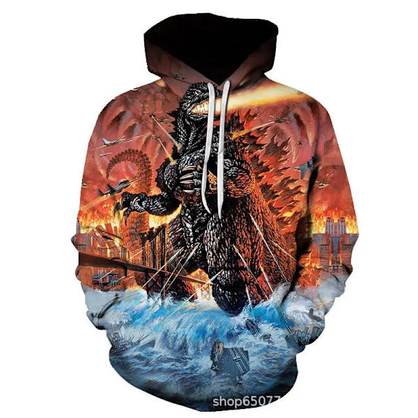 Godzilla Cosplay Hoodies Anime King of The Monsters Harajuku 3D print Mode Män Dam Sweatshirt Barnens Halloween kostymer 6 L