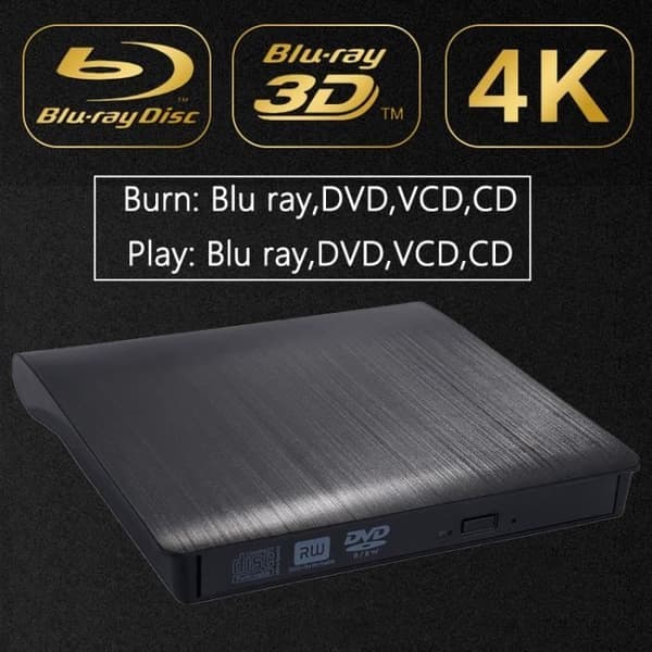Svart Ekstern Optisk Stasjon USB 3.0 BD-ROM Blu-ray 4K 3D CD-VCD-DVD Brenner For Stasjonær PC Laptop Notebook