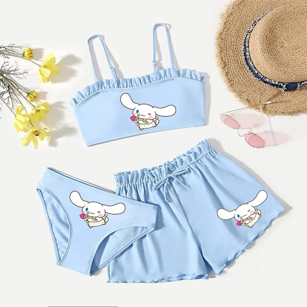 Sommar Kawaii Barn Flickor Sanrios 3st Baddräkt Anime Kuromi My Melody Hellokittys Cinnamoroll Tecknad Väst Kalsonger Shorts blue-C 150