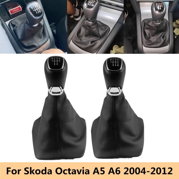 Krom läder Bil Växelspak Spak Gaitor Boot Cover för Skoda Octavia A5 A6 2004 2005 2006 2007 2008 2009 2010 2011 2012-6 Speed 6 Speed