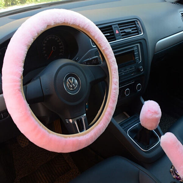 (vit set) Cover Växellåda Handbromsskydd Cover Dekoration Varm Supertjock plyschkrage Mjuk Svart Rosa Kvinnor Man white plush set