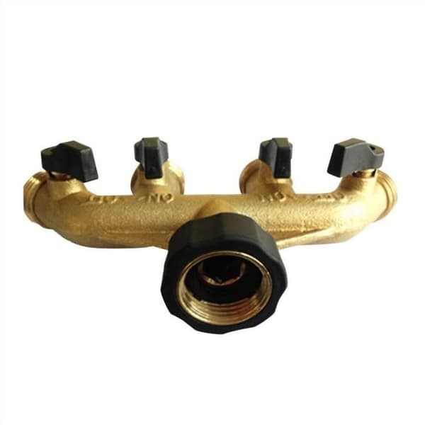 Way Solid Messing Slangesplitter 4-veis Slangekobling med Stengeventiler, 3/4 Tap og Sokler