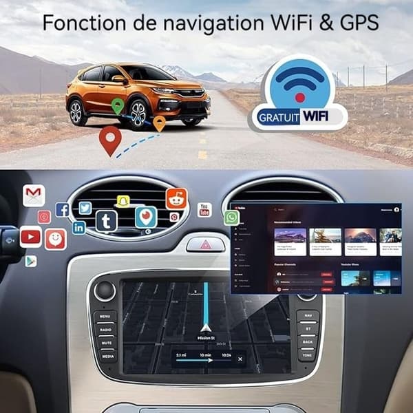 2+32G Android 11 Bilradio til Ford Focus/Ford Mondeo/S-max/Galaxy/Focus med Trådløs Carplay Android Auto 7 tommer Bluetooth GPS