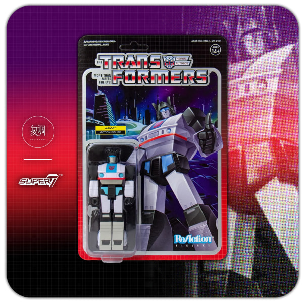 Super 7 Transformers Reaction Wave 1 Starscream Bumblebee Optimus Prime Soundwave Megatron Jazz 3,75 tum actionfigurleksaker Jazz