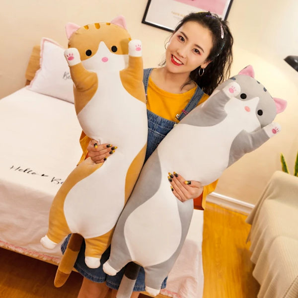 50-150 cm Jättestorlek Lång Mjuk kudde Kudde Katt Plyschleksaker Fyllda Populära Födelsedagspresenter Flickor Pojkar Present 110cm grey cat