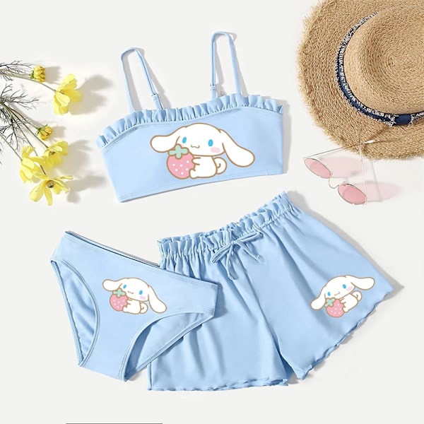 Sommar Kawaii Barn Flickor Sanrios 3st Baddräkt Anime Kuromi My Melody Hellokittys Cinnamoroll Tecknad Väst Kalsonger Shorts blue-A 130
