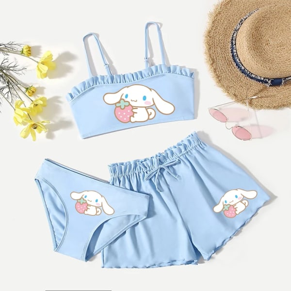 Sommar Kawaii Barn Flickor Sanrios 3st Baddräkt Anime Kuromi My Melody Hellokittys Cinnamoroll Tecknad Väst Kalsonger Shorts blue-E 140