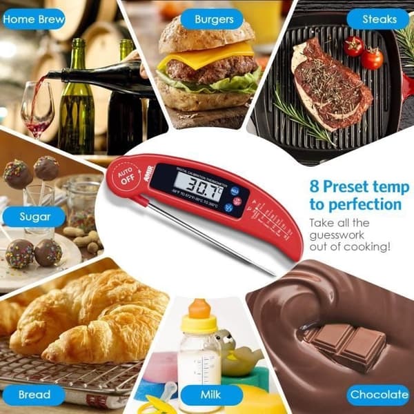 Køkkentermometer, Madtermometer LCD Digital Probe, Hurtig & Auto On/Off - Rød