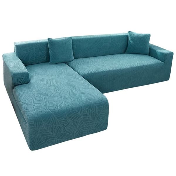 Tykk Jacquard Sofatrekk, Solid Sofatrekk, L-formet Beskyttelse, Benktrekk, 2-seter, Innsjøblå