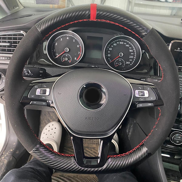 (stil 05)Handsydd Svart Kolfiber Läder Mocka Cover för Volkswagen VW Golf 7 Mk7 Ny Polo Jetta Passat B8 style 05