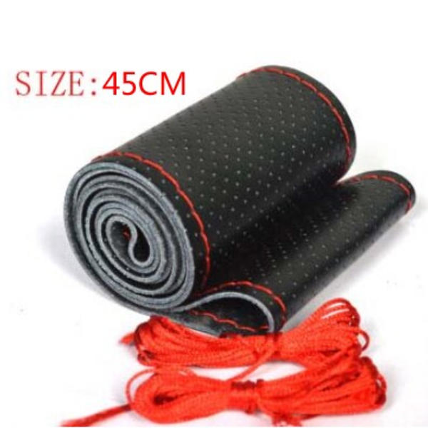 (45CM BLACK LINE RED)stort cover för RV Truck mikrofiber läderbil 45cm rattfläta Slitstark 45CM BLACK LINE RED