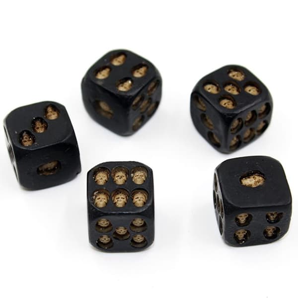 Sæt med 5 kranieformede terninger til Halloween, 3D skeletterninger, mini dekorative spilterninger til klubber, pubber, Halloweenfester