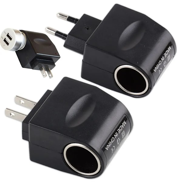 AC-adapter med billaddare EU-kontakt 220V AC till 12V DC Använd för bilelektronik Använd hemma EU