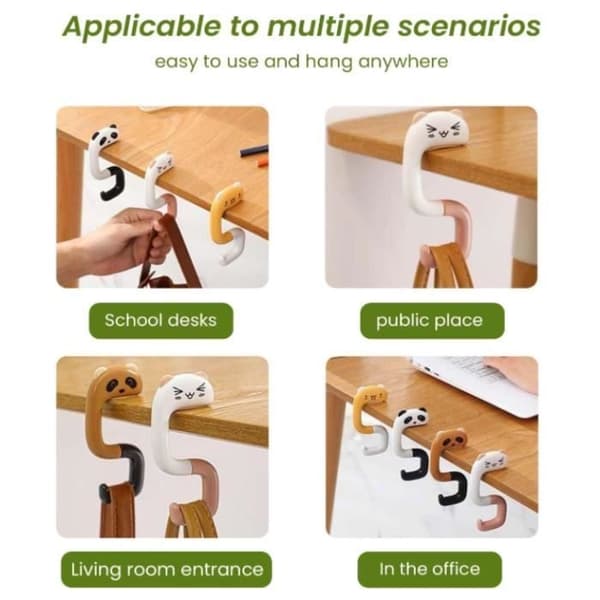 Sæt med 4 taskekroge - Håndtaskeholder til bord med søde designs