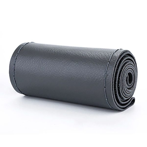 (grå tråd)Gör-det-själv 38cm Bilrattskydd Fläta på mjukt konstläder Bilskydd Bil med nål och tråd Biltillbehör gray thread