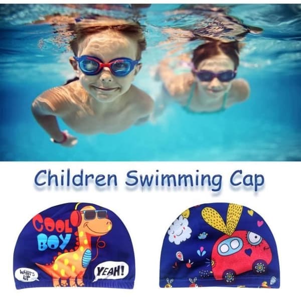 Badmössa för barn, 2-pack, Badmössor för barn, Poolhattar med tecknat tryck, för kort hår