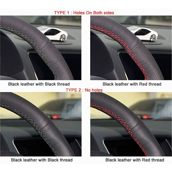 (Röd tråd-Inget hål)Yuji-Hong svart läder bilrattkåpor Case för Toyota Prado 2004-2006 Land Cruiser 2006 LC120 Carbon-fiver Läder Red thread-No hole