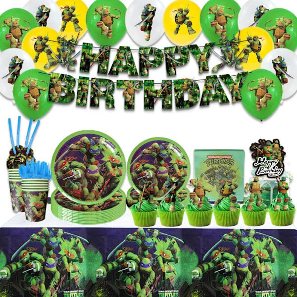 Nya Teenage Mutant Ninja Turtles Födelsedagsfesttillbehör TMNT papperstallrikar Pappersmuggar Flagga dra flaggor Halmfesttillbehör 10PCS straw