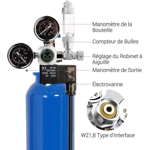 Akvarium Trykreduktionsventil, Akvarium CO2 Regulator, Bobletæller og Kontraventil, W21.8 Interface