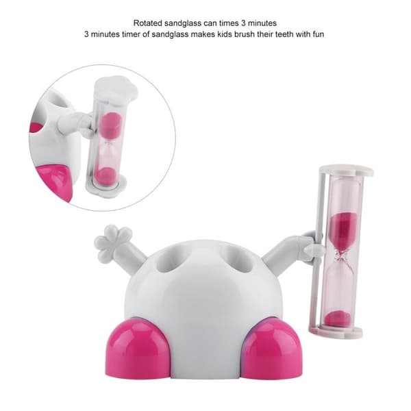 Tandbørsteholder til børn, timeglas til tandbørstning, 3 minutters nedtællingstimer (pink)
