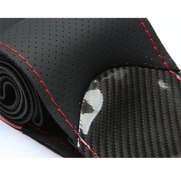 (Blackredline)38CM Blandad kolkristallfiber och mikrofiberläder Svart handsydd rattkåpa Cover Blackredline