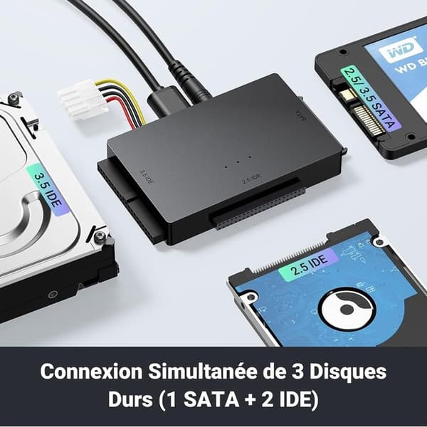 USB 3.0 til IDE SATA Harddisk Adapter til 2.5\" 3.5\" IDE SATA SSD HDD med Ekstern Strømadapter Black