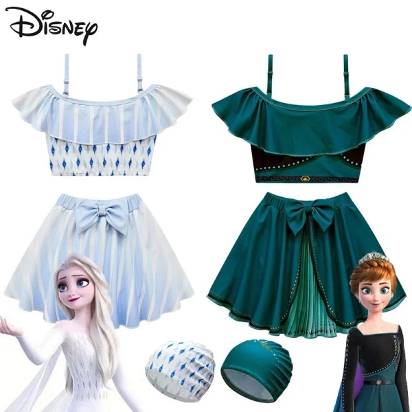 Disney Frozen Barn Badkläder Cosplay Elsa Anna Baddräkt för tjejer Kawaii Beach Kortärmad Kort kjol Hattar Barn Bikiniset Anna With hat 140cm