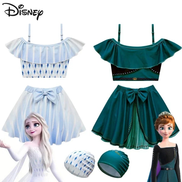 Disney Frozen Barn Badkläder Cosplay Elsa Anna Baddräkt för tjejer Kawaii Beach Kortärmad Kort kjol Hattar Barn Bikiniset Elsa No hat 150cm