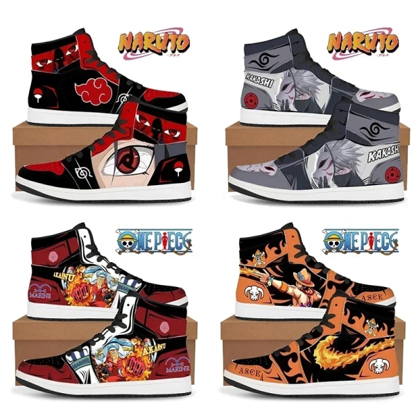 Naruto Anime Skor Herr Dropshipping Kakashi Itachi Cartoon Cosplay Sneakers One Piece Luffy Ace Högtopp Löparskor Barn Present 12 40