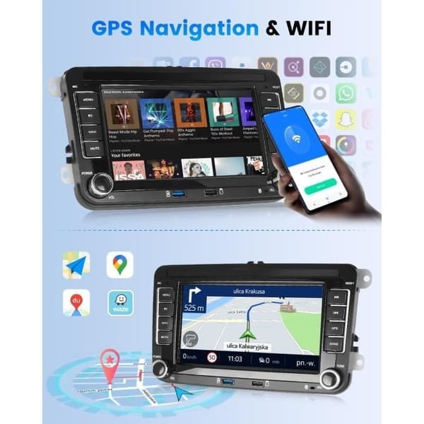 7 tommer bilradio - PRUMYA - CarPlay Android Auto - Bluetooth 5.1 - Double-Din - 60Wx4