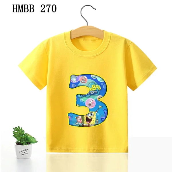 Svampbob Fyrkant Barnkläder Anime Barn Födelsedag nummer T-shirt Sommar Bomullsöverdelar Tecknad Söt Baby Presenter pink HMBB20 120CM