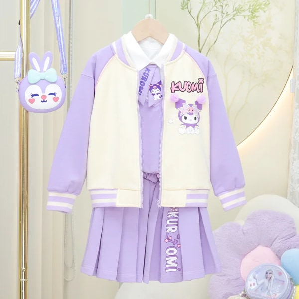 Anime Sanrios My Melody Kuromi Kawaii Autumn Winter Girl Tredelad Barnkostym Jk Plisserad kjol Skjorta Jacket Set Toddler Kuromi 11 120cm