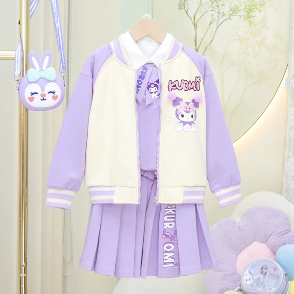 Anime Sanrios My Melody Kuromi Kawaii Autumn Winter Girl Tredelad Barnkostym Jk Plisserad kjol Skjorta Jacket Set Toddler Princess 2PCS 16 110cm